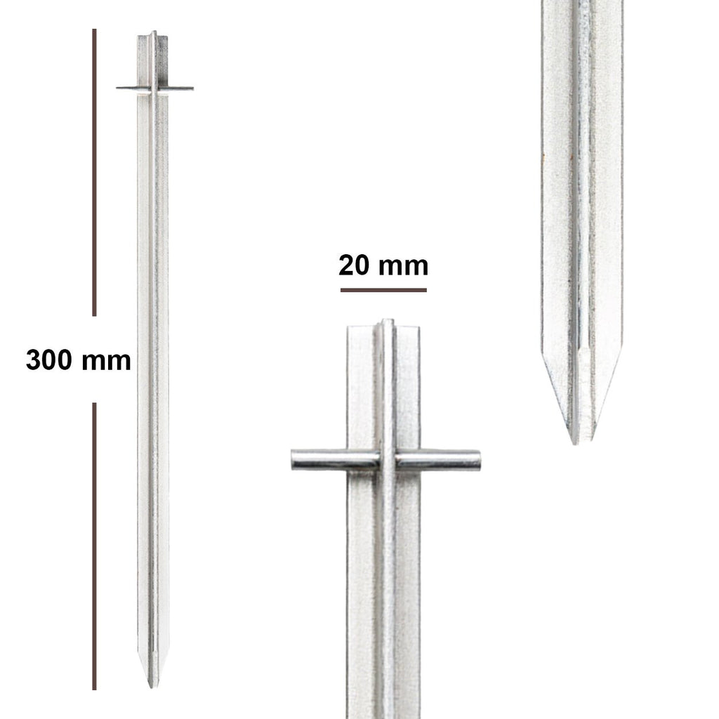 Zelt T-Anker Eisen galvanisch verzinkt, 20 x 20 x 3mm mit Haltestift verzinkt
